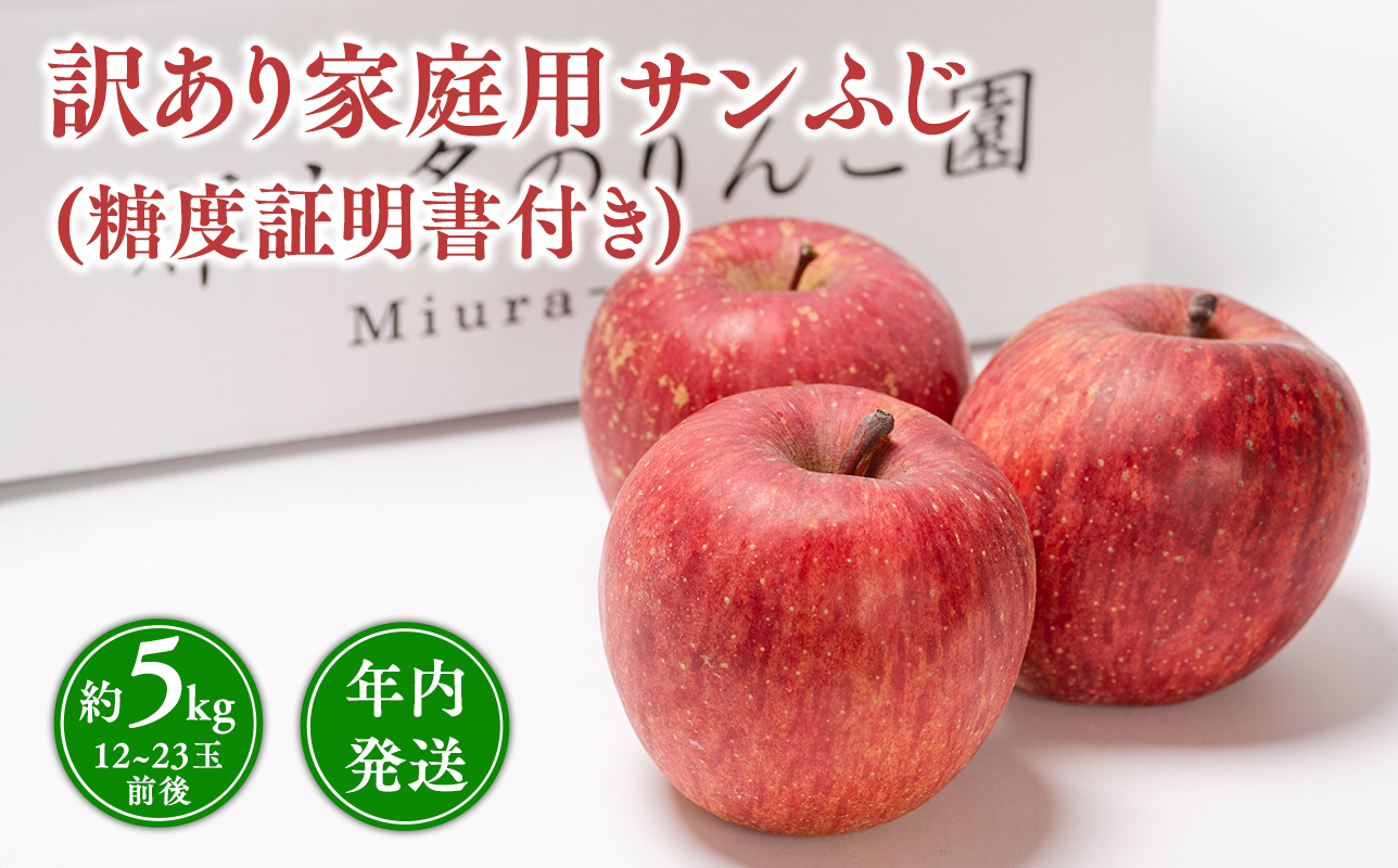 
            年内発送 【訳あり】家庭用サンふじ約5kg（糖度証明書付き） 【青森県 平川市 那由多のりんご園】家庭用 青森 青森県産 平川 りんご リンゴ 林檎 くだもの 果物 フルーツ ふじ
          
