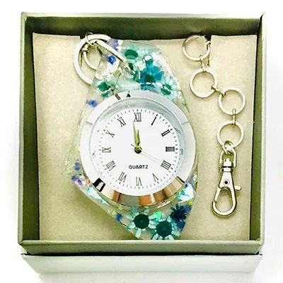 クリスタルフラワーチャーム時計 「シンデレラブルー」 ／ fleur misaki お祝い インテリア 雑貨 レジン プレゼント ギフト 奈良県 田原本町