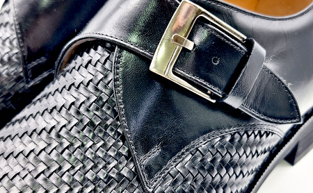 カンガルー革メッシュ ビジネスシューズ 革靴 紳士靴 本革 通気性 蒸れない 本革 モンクベルト プレーンモンク メンズシューズ No.375 ブラック 25.5cm