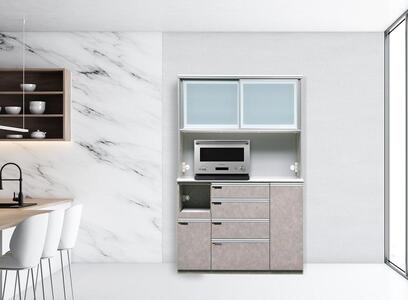 （ムラミグレー）【開梱設置】 オッド キッチンボード 幅130cm 耐震 引き戸 食器棚 オープンボード 完成品 カップボード ダイニングボード 130幅 大川家具