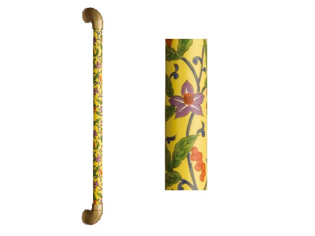 
                  有田焼陶磁器製手すり インテリアバー・セラハンド 鉄仙／黄釉錦鉄仙花文様
                