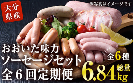 ＜定期便・全6回(毎月)＞おおいた 味力 ソーセージ セット(総量6.84kg) ウィンナー ベーコン 定期便 国産 冷凍 豚肉 鳥肉 詰め合わせ 惣菜 おかず お弁当 粗挽き あらびき 大分県 佐伯市【DP80】【まるひで】