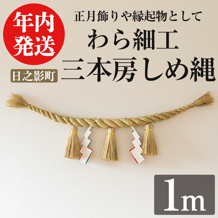 【ふるさと納税】＜先行予約受付中！2026年12月中に発送予定＞三本房しめ縄(1m) 数量限定 縁起物 装飾 工芸品 民芸品 手作り しめ縄 正月 お正月 元旦 しめなわ わら細工 伝統工芸品 年内発送 【WR012】【株式会社たくぼ】