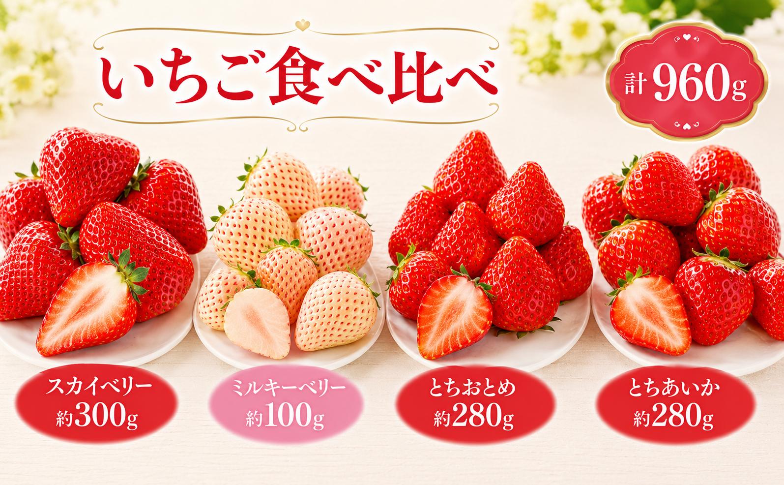 
                  【先行予約】いちご いちごの極み 4種類 食べ比べ｜いちご 苺 ichigo 女峰 ミルキーベリー とちひめ とちあいか とちおとめ やよいひめ 粒 栃木県 那珂川町 送料無料【栃木県共通返礼品】
                