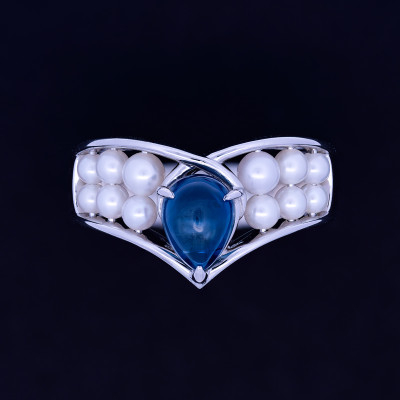 
＜15.5号＞Pt サファイア 湖水パール シャワーリング【1519035】
