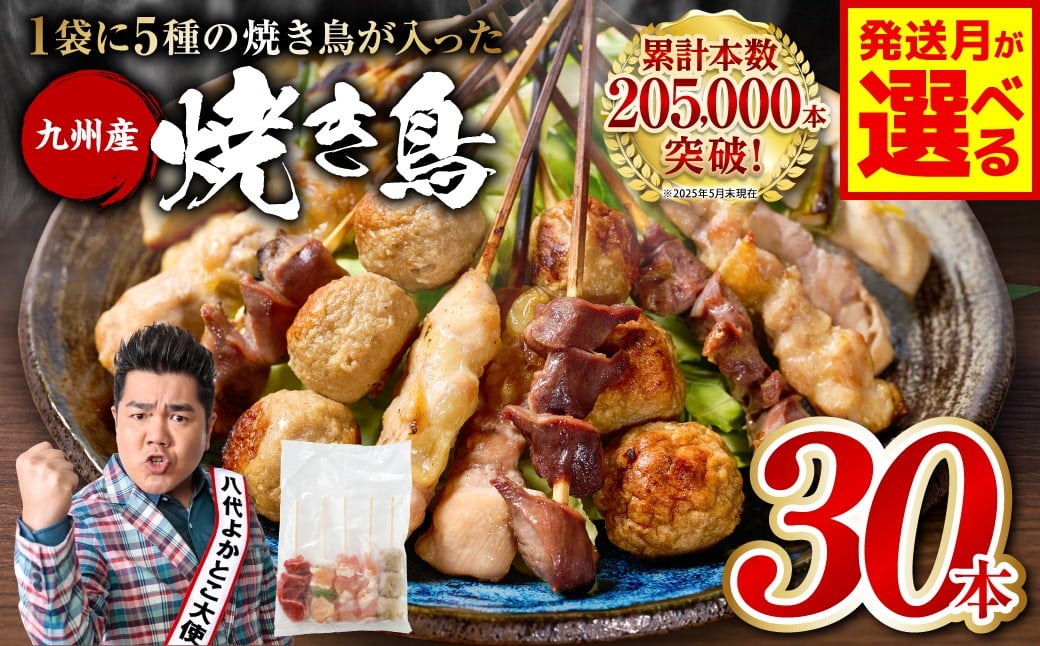 
            【選べる発送月】やきとり5種 30本セット お試しサイズ！ 焼き鳥 焼鳥 国産 鶏 鶏肉 とり肉 串 九州産 冷凍 小分け ねぎま むね とろ もも 砂肝 つくね BBQ パーティー おつまみ セット バラエティーパック
          