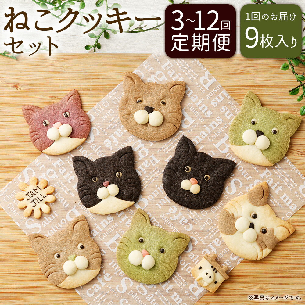 【ふるさと納税】＜選べる定期便回数＞【定期便】【詰め合わせ】【ギフト】JAM JILL SWEETS ねこクッキーセット 1回あたり9枚入り 1ヶ月毎 3回 / 6回 / 12回 クッキー お菓子 焼き菓子 スイーツ デザート おやつ ねこ 猫 ネコ かわいい 可愛い 国産 福岡県 嘉麻市 送料無料