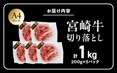 宮崎牛切り落とし1kg≪スキンパック包装でお届け!≫≪みやこんじょ快速便≫_13-2602-R (都城市) 牛肉 切り落とし 宮崎牛 和牛 国産 モモ肉 小分け 200g×5P 肉 牛丼 炒めもの カ