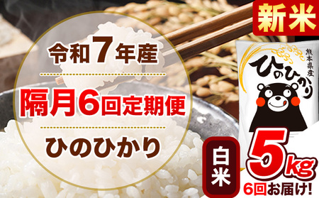 新米 令和7年産【隔月6回定期便】白米 ひのひかり【2ヶ月に1回届く】 5kg 5kg×1袋《お申込み翌月から出荷》 熊本県産 精米 ひの 米 こめ ヒノヒカリ コメ お米 津奈木
