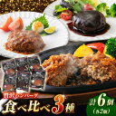 【ふるさと納税】贅沢なやわらかハンバーグ 3種食べ比べ 計6個セット 豚肉 和風 洋風 白川町 / 一力屋[AWAE003]