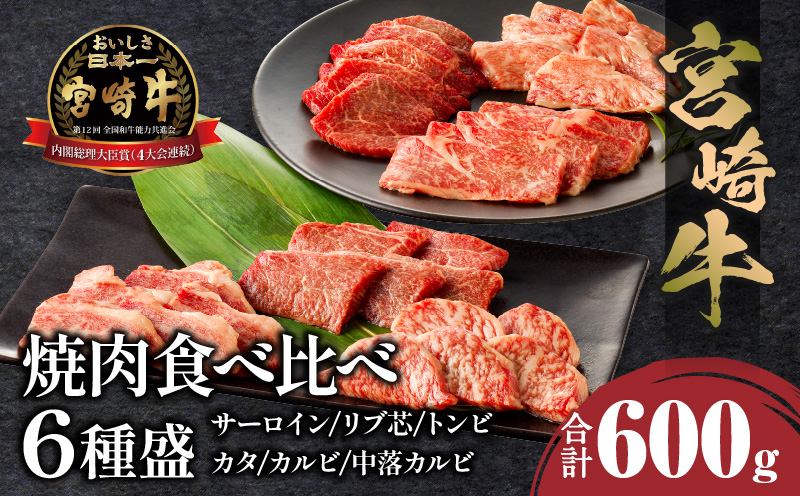 宮崎牛 焼肉食べ比べ6種盛 600g 焼き肉 バーベキュー 霜降り