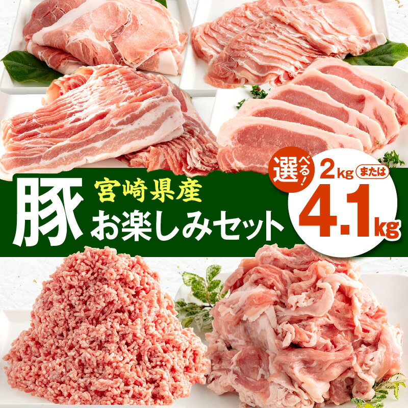 宮崎県産豚 お楽しみセット 計4kg（豚ローススライス・豚バラスライス・豚モモスライス・豚ロースとんかつ・豚切落し・豚ミンチ肉）豚肉セット