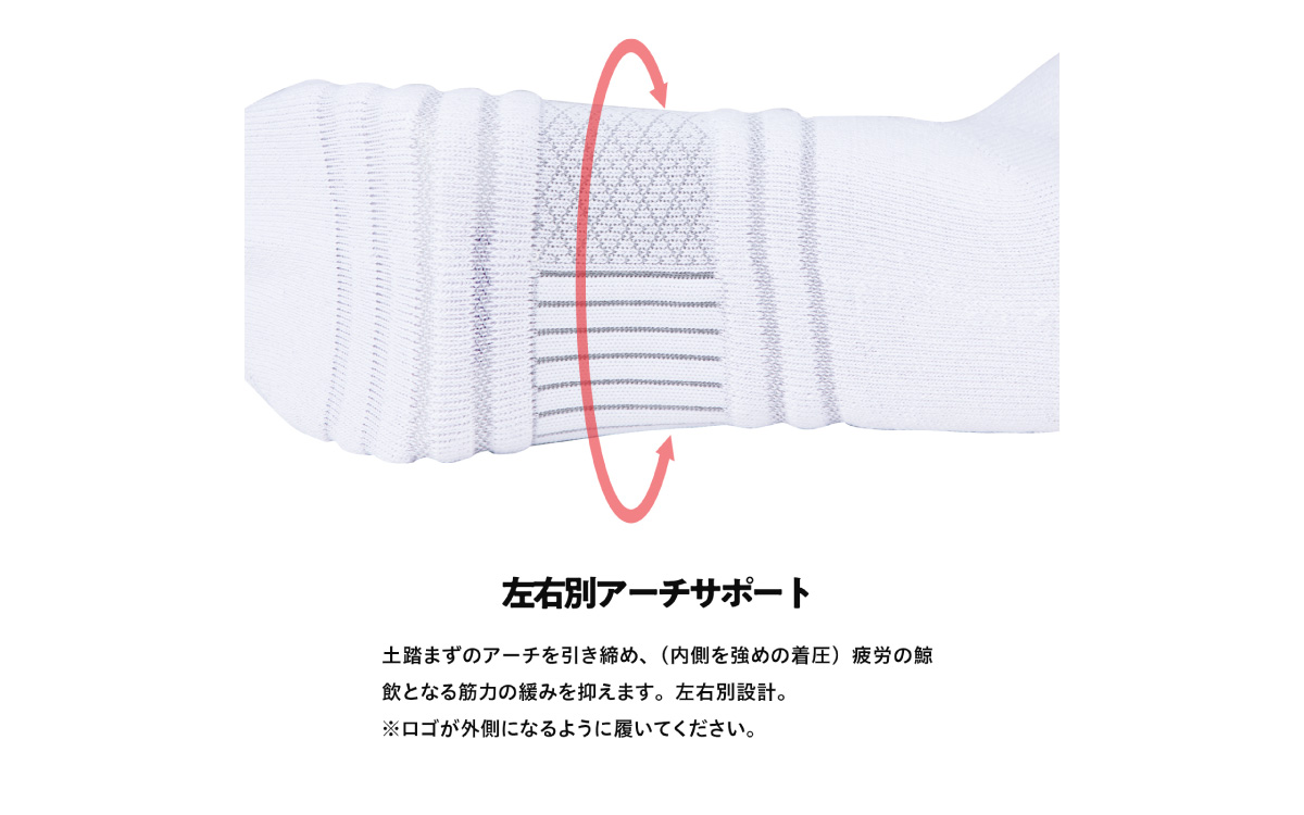 ゼロフィット スポーツソックス ミドル ホワイト Mサイズ／スポーツ ゴルフ 高機能 ポリウレタン 吸汗 速乾 通気性 抗菌 防臭 むくみケア フィット感 登山 ランニング