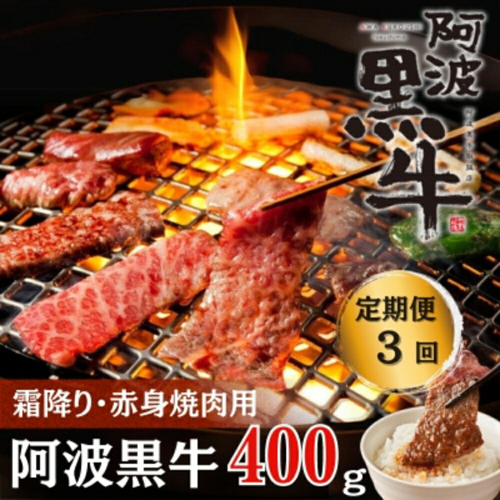 【ふるさと納税】定期便3回 阿波黒牛 霜降り 赤身（焼き肉用）400g 国産牛 ブランド牛 交雑種