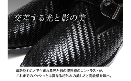 ビジネスシューズ 本革 革靴 カンガルー革 通気性 メッシュ モンク 紳士靴 4E ワイド No.1275 ブラック ファッション 雑貨 日用品  BN002 24.0cm