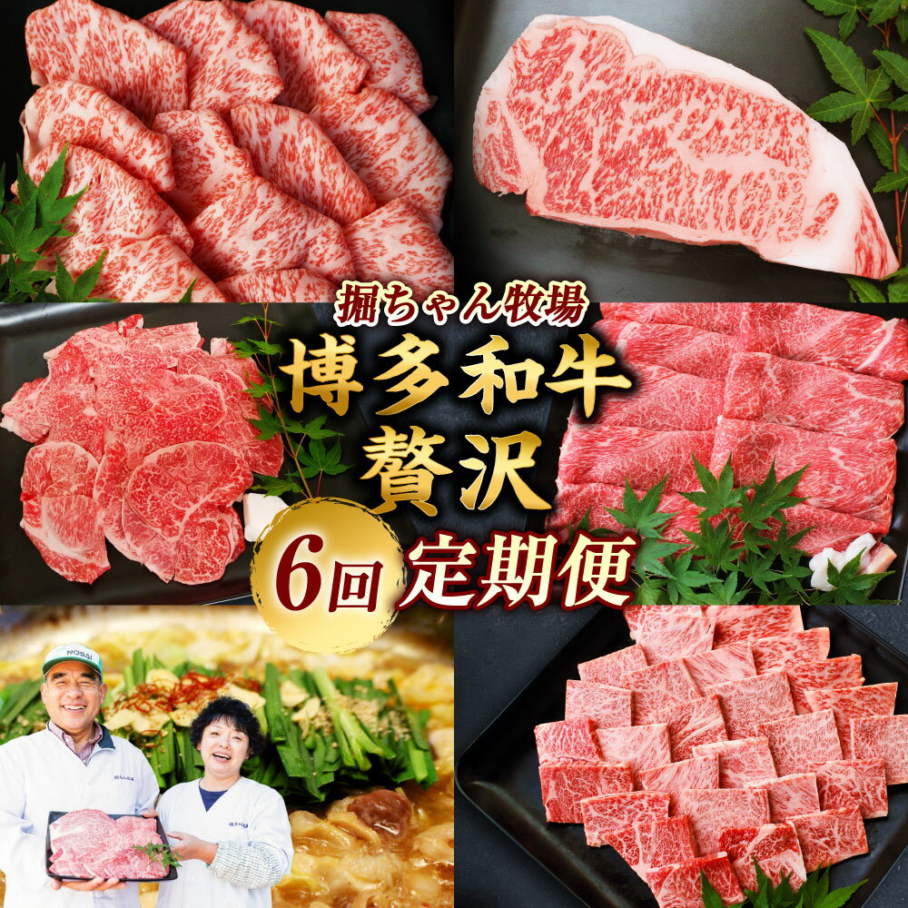 【ふるさと納税】【6回定期便】堀ちゃん牧場 博多和牛贅沢定期便 上スライス 厚切りステーキ 特選焼肉ミックス もつ鍋セット 切り落とし 特選しゃぶしゃぶ 和牛 牛肉 お肉 ミックスホルモン モツ鍋 鍋料理 お鍋 惣菜 焼き肉 冷凍 国産 九州 福岡県産 嘉麻市 送料無料