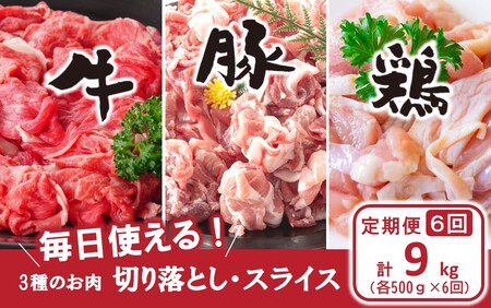 【定期便/6ヶ月連続】毎日の献立に！おおいたの牛・豚・鶏をセットでお届け（計9kg） 切り落とし 切落し スライス_2574R-2