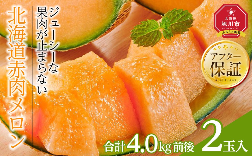 
            【26年発送先行予約】北海道赤肉メロン　2kg　2玉入り　合計約4.0kg（2026年7月中旬から発送開始予定）_01988  【 果物 くだもの フルーツ メロン 赤肉 赤肉メロン 旬 お取り寄せ 甘い 北海道産 旭川市 北海道 】
          