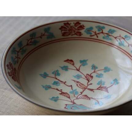 有田焼 粟田花鳥絵 3.5寸 豆皿 2枚組セット 山忠 小皿 和食器 食器 お正月 ハレの日 アンティーク レトロ かわいい 赤 青 レッド ブルー A25-484_イメージ2