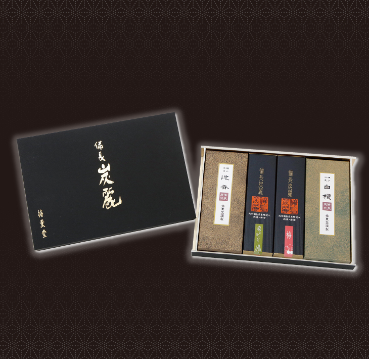 梅薫堂の消臭・清浄「備長炭麗」天然香料のお線香4種の香り詰合せ