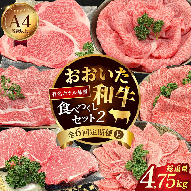 【ふるさと納税】定期便 E 全6回 国産 おおいた和牛 食べつくし セット 約 4750g 肩ロース すき焼き ロース もも カルビ サーロイン ステーキ ヒレ ホテルクオリティ 百年の恵み 和牛 牛肉 お肉 肉 冷凍 ミカド肉店 大分県 別府市 お取り寄せ お取り寄せグルメ 送料無料