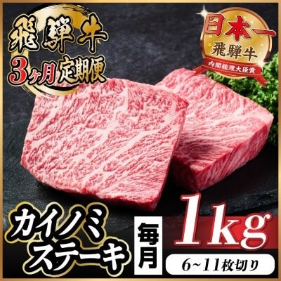【毎月定期便】飛騨牛 カイノミステーキ定期便 毎月1kg 全3回【配送不可地域：離島】【4066630】