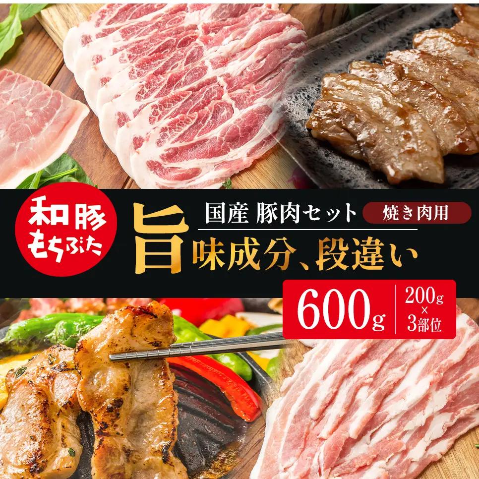 焼肉用 200g×3部位  豚バラ 肩ロース モモ【和豚 もちぶた】