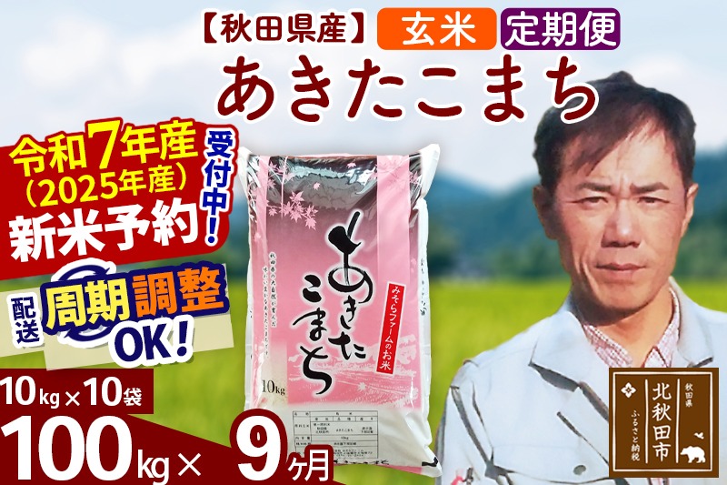 ※令和7年産 新米予約※《定期便9ヶ月》秋田県産 あきたこまち 100kg【玄米】(10kg袋) 2025年産 お届け周期調整可能 隔月に調整OK お米 みそらファーム|msrf-21709