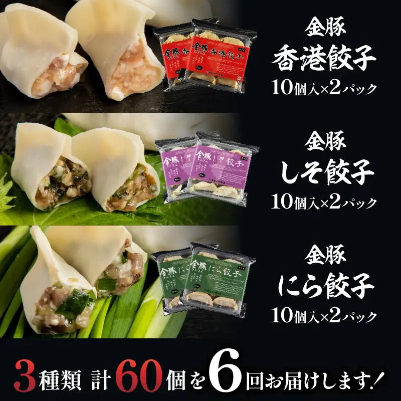【定期便 偶数月 全6回】金豚餃子セット（香港餃子・しそ餃子・にら餃子　1パック10個入×各2パック）餃子 ギョーザ 惣菜