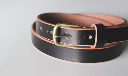 【minca】細幅20mmベルト/34インチ  栃木レザーの希少な「ハーネスレザー」使用の贅沢な1枚革のレザーベルト/ブラック/HL-B04/BLACK　731