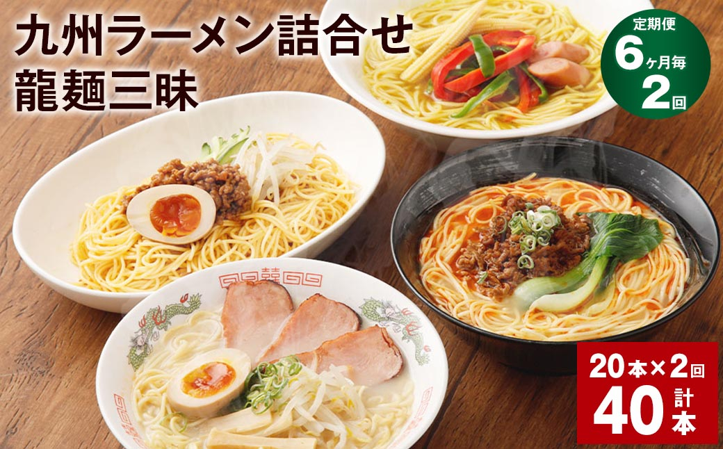 
【6ヶ月毎2回定期便】九州ラーメン詰合せ 龍麺三昧 4種×5本 計40本（20本×2回）
