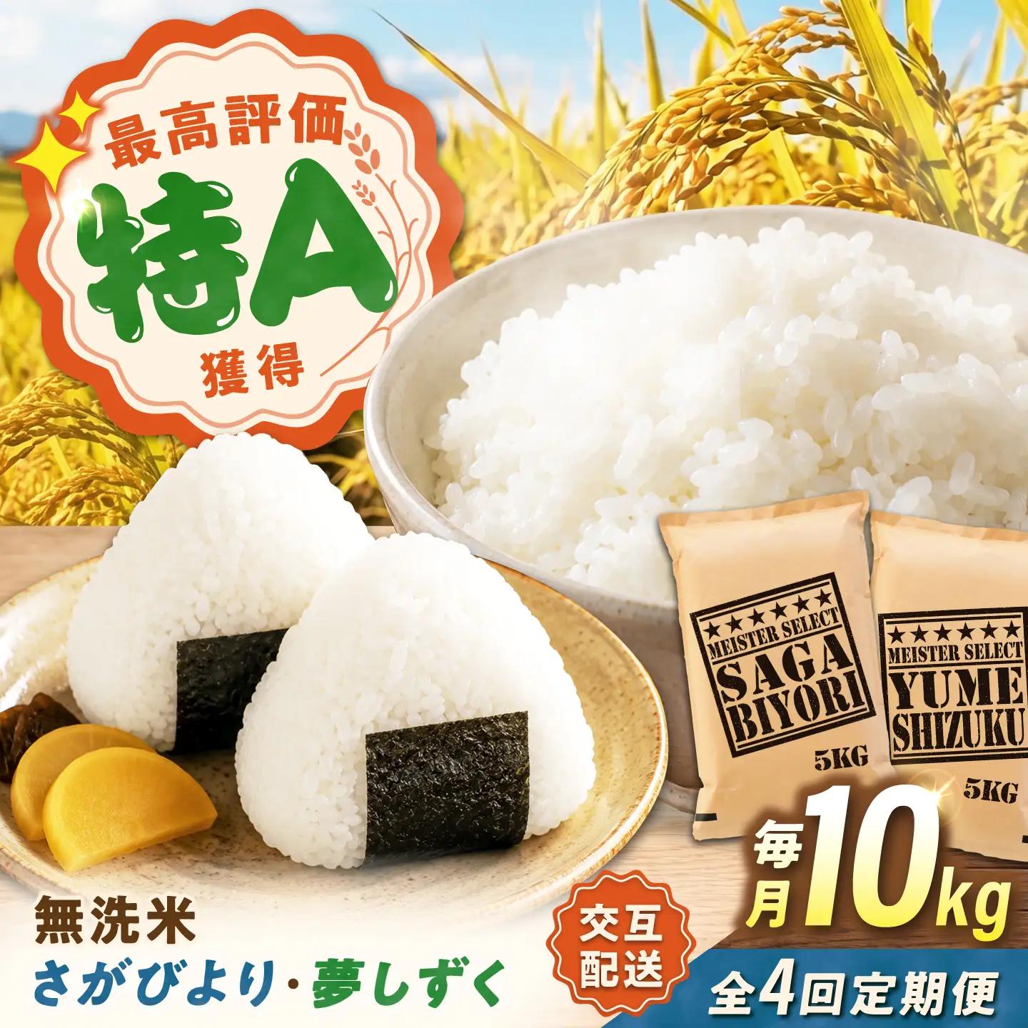 【4回定期便】 無洗米 毎月 10kg （さがびより・夢しずく交互お届け） 無洗米 お米 白米 精米 佐賀県産 米 /大塚米穀店[UFE023]