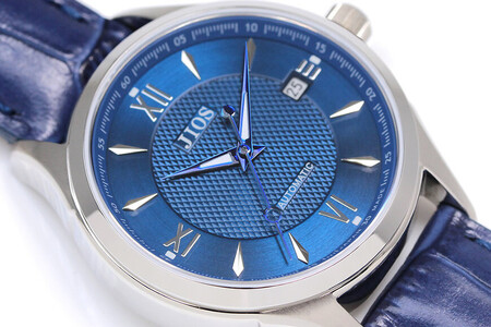 JIOS SEIRAN 日本製 自動巻き腕時計 メンズ 男性用 革ベルト ブランド ドレスウォッチ ジオス ブルー文字盤 × 青針 クロコ型押しベルト（青）