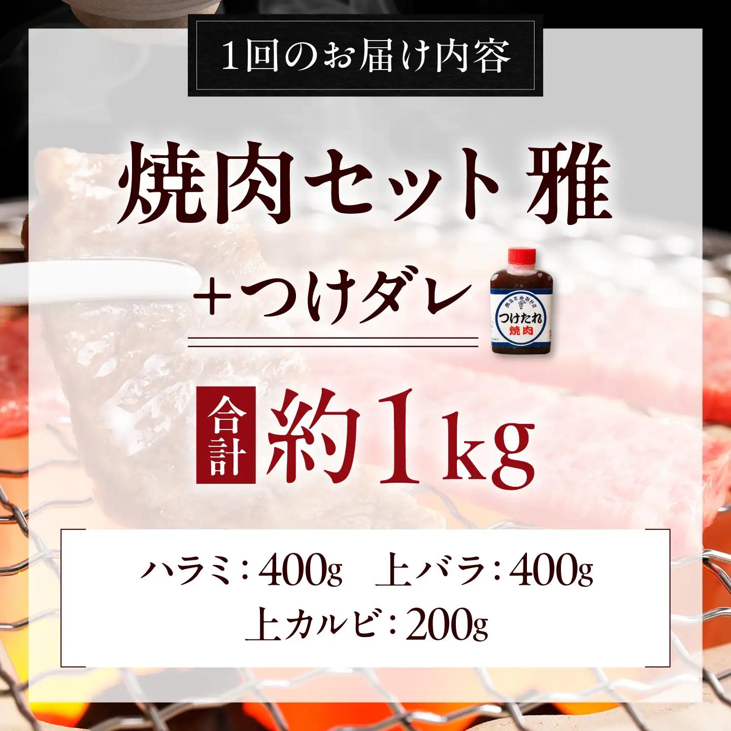 【全12回定期便】焼肉セット 雅 1kg / 肉 牛肉 牛 焼肉 焼き肉 やきにく BBQ バーベキュー キャンプ アウトドア 鉄板焼き セット 詰め合わせ 食べ比べ 国産 冷凍 小分け ハラミ カル