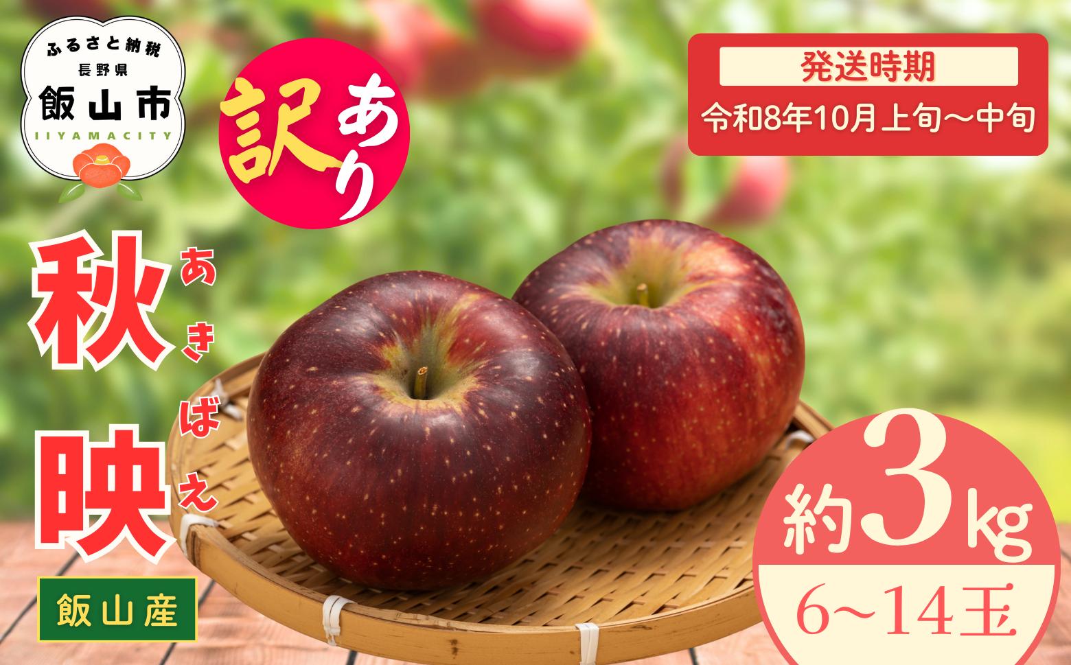 
            【先行予約丨2026年10月上旬より順次発送】訳あり 秋映【約3kg(6〜14玉)】(At-017)丨長野県 飯山市 おすすめ ランキング おいしい 高評価 大人気 先取り 産地直送 りんご 訳あり 規格外  あきばえ
          