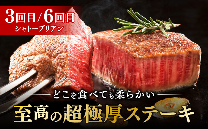 【お中元対象】【全6回定期便】博多和牛 食べ比べ ステーキ 定期便 ( サーロイン /  ヒレ /  シャトーブリアン ) <毎月 2枚 × 200g お届け！>《築上町》【久田精肉店】[ABCL14