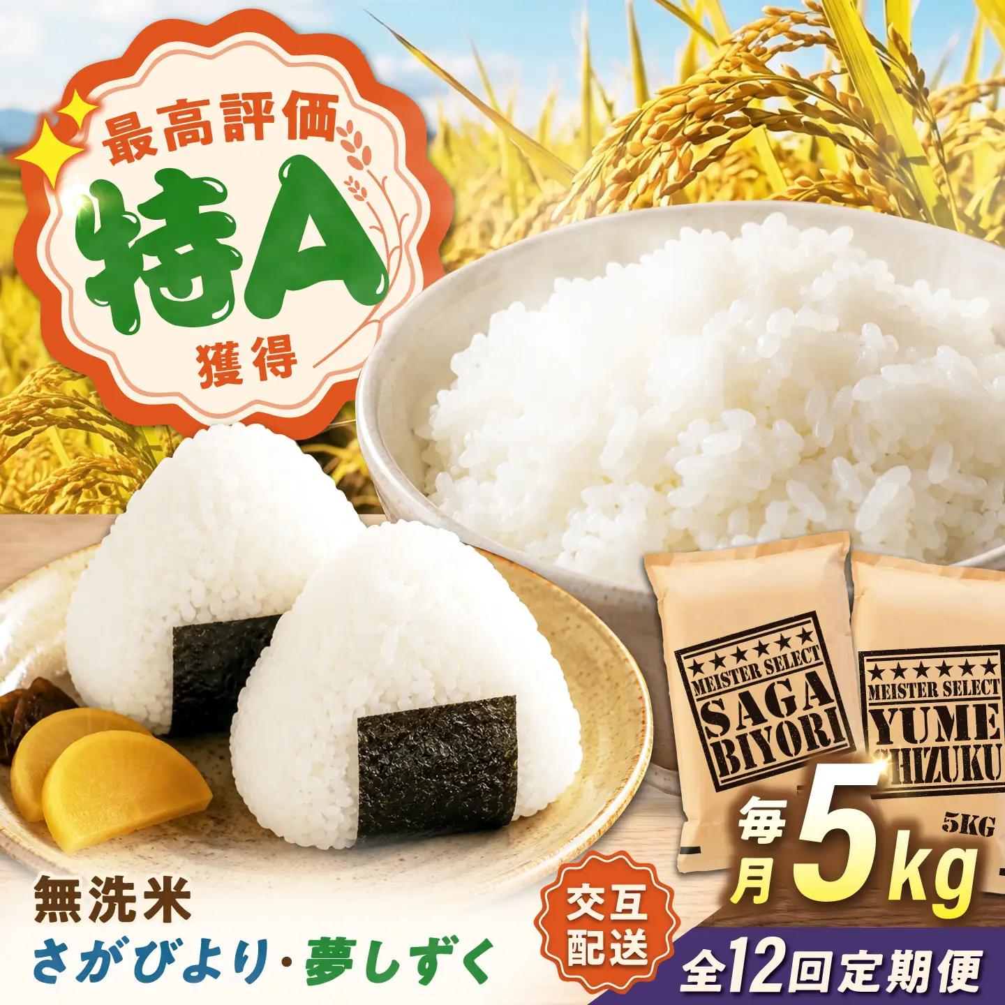 【12回定期便】 無洗米 毎月 5kg （さがびより・夢しずく交互お届け） 無洗米 お米 白米 精米 佐賀県産 米 /大塚米穀店[UFE022]