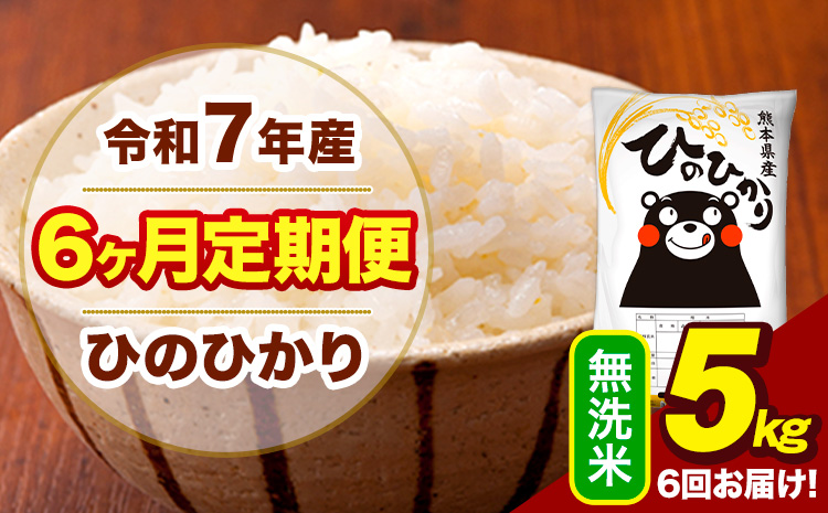 令和7年産 【6ヶ月定期便】 無洗米 米 ひのひかり 5kg《お申込み翌月から出荷》熊本県 大津町 国産 熊本県産 無洗米 送料無料 ヒノヒカリ こめ お米---hn7tei_75000_5kg_mo6_oz_m---