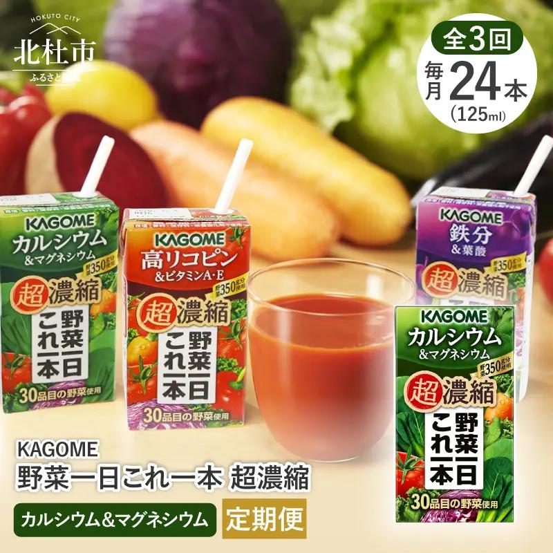 【3ヵ月定期便】カゴメ 野菜一日これ一本 超濃縮 カルシウム＆マグネシウム 125ml 紙パック 24本入 （野菜ジュース） [h172]