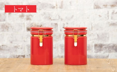 【美濃焼】コーヒーキャニスター200 2個セット ゴールドリング アイボリー×トマト【ZERO JAPAN】保存容器 コーヒー豆 紅茶 緑茶 日本茶 陶器 密閉 密封 遮光 コーヒー 豆 粉 おしゃれ