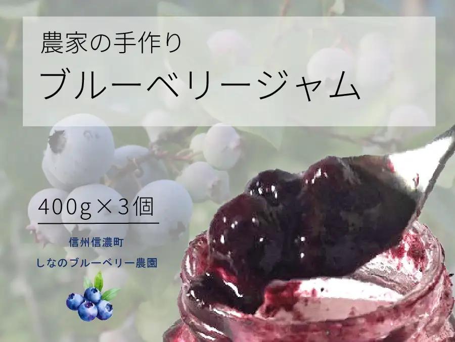 信濃町産「ブルーベリージャム」 400g×3個セット　粒が大きく味の濃いハイブッシュ系にこだわったブルーベリーのジャム【長野県信濃町／しなのブルーベリー農園】