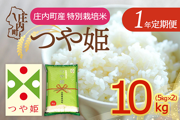 【定期便】＜令和8年産/9年産＞つや姫 10kg×1年間 毎月お届け 特別栽培米 山形県庄内町産 庄内米 ブランド米 米 コシヒカリの原点、亀の尾発祥の地 お米の定期便 ごはん 粘り 甘み 香り 粒が