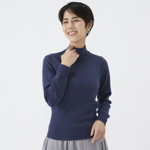 日本製 カシミヤ100% レディース ハイネックセーター インディゴブルー 2Lサイズ