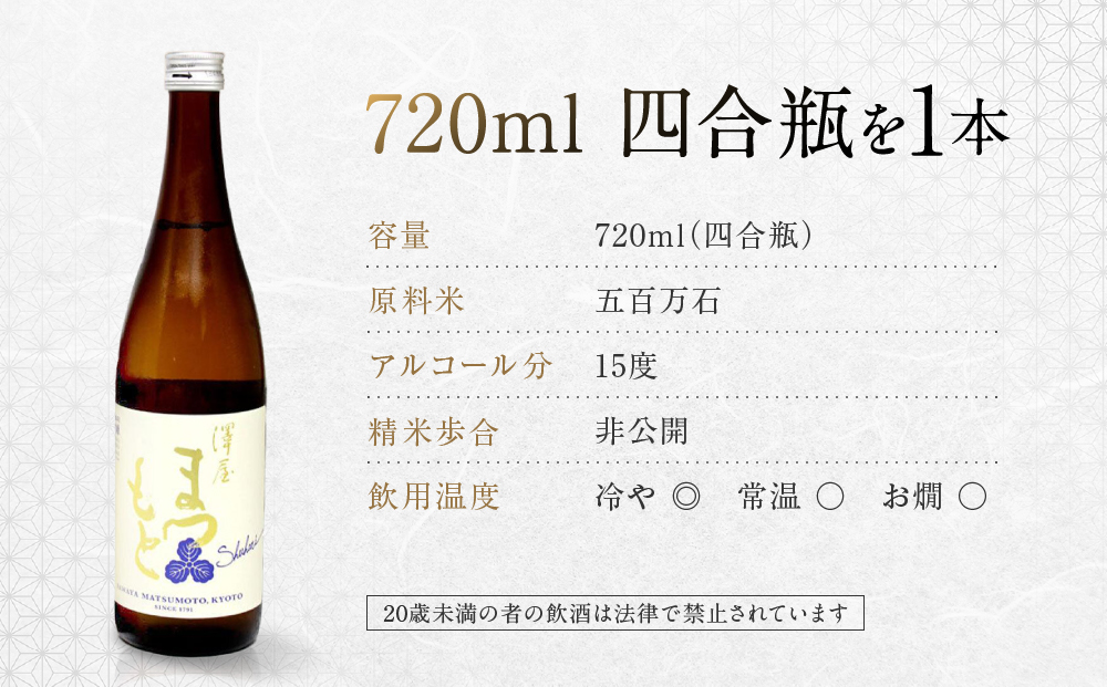 【松本酒造】澤屋まつもと 純米 守破離 ( しゅはり ) 五百万石 720m/ 松本酒造【2499】 【日本酒】