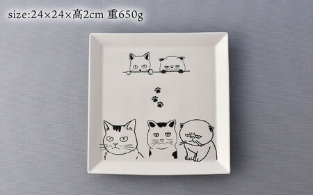 【波佐見焼】ネコづくし 大スクエアプレート ペア 2枚セット【福田陶器店】[PA349]