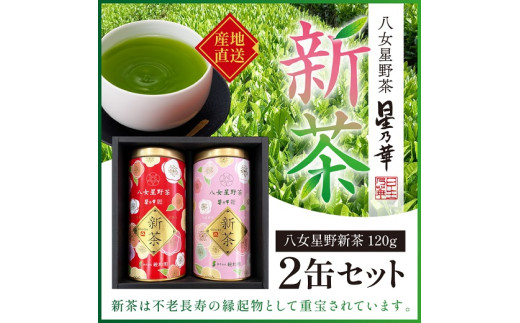 A1502.【新茶】八女星野茶（120g×2缶）／2025年5月～7月中旬頃発送【八女茶】