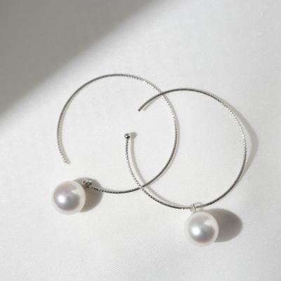 ふるさと納税 神戸市 無調色 アコヤパール 7.5mm K10 ホワイトゴールド フープピアス 外径30mm
