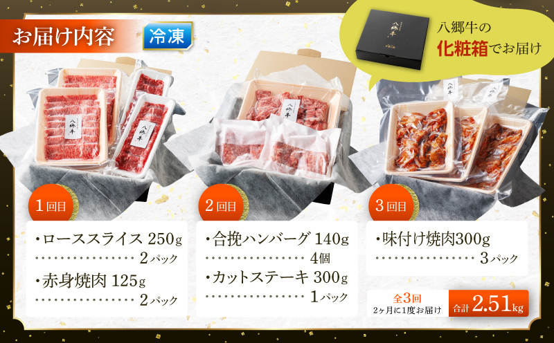 【全3回】宮崎県産黒毛和牛定期便(合計2.51kg) 国産牛 ローススライス ハンバーグ カットステーキ