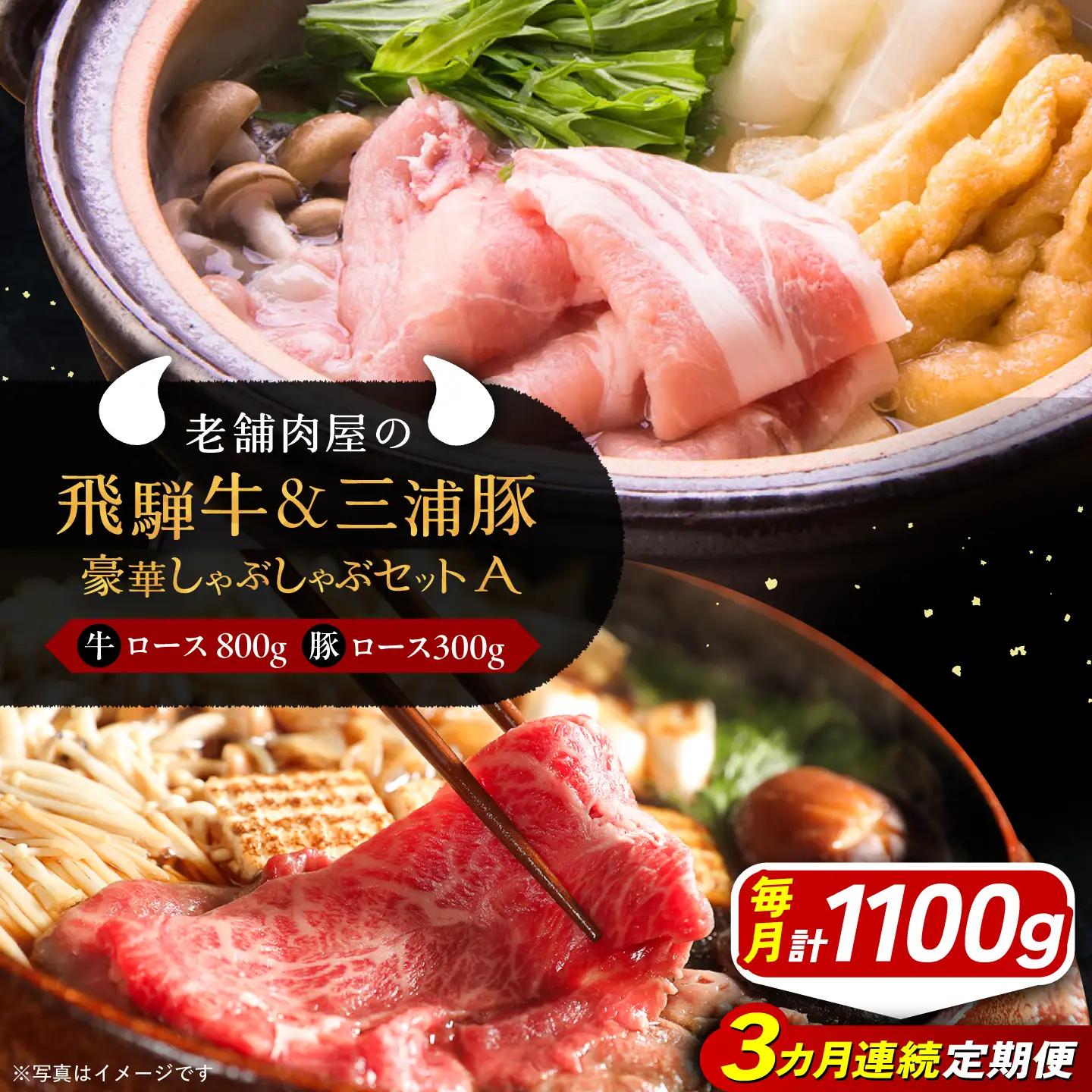 【3回定期便】 飛騨牛ロース800g 三浦豚ロース300g 豪華しゃぶしゃぶセットA 各種類1パック / 恵那市 / 岩島屋 [AUAJ045]
