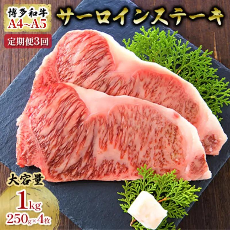 【定期便3ヶ月】 牛肉 サーロイン ステーキ 合計1000g 博多和牛 A4～A5（250g×4枚）博多和牛 牛肉